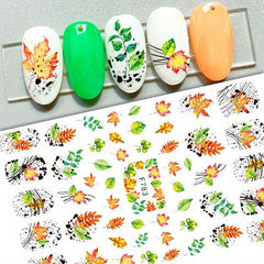 Colorful Jungle Leaf Nail Art Stickers Self Adhesive Maple Leaf Nail Decoration