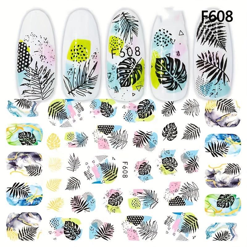 Colorful Jungle Leaf Nail Art Stickers Self Adhesive Maple Leaf Nail Decoration