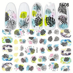 Colorful Jungle Leaf Nail Art Stickers Self Adhesive Maple Leaf Nail Decoration