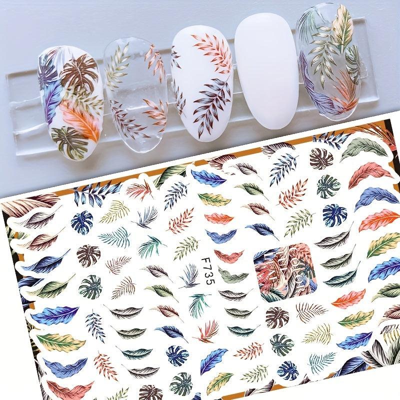 Colorful Jungle Leaf Nail Art Stickers Self Adhesive Maple Leaf Nail Decoration