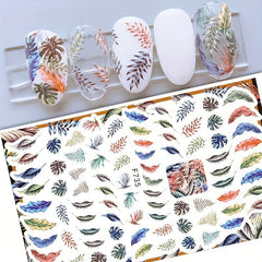 Colorful Jungle Leaf Nail Art Stickers Self Adhesive Maple Leaf Nail Decoration