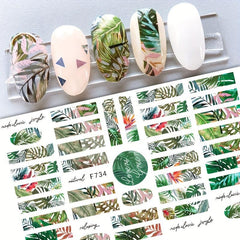 Colorful Jungle Leaf Nail Art Stickers Self Adhesive Maple Leaf Nail Decoration