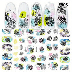 Colorful Jungle Leaf Nail Art Stickers Self Adhesive Maple Leaf Nail Decoration