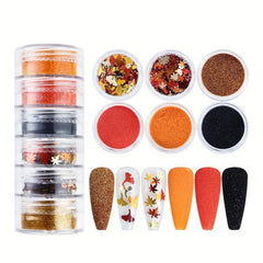 Maple Leaf Nail Glitter Set for Fall Nail Art