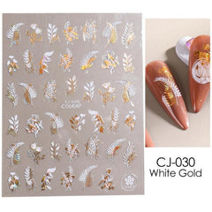 3D Golden Birds and Flowers Nail Stickers Adhesive Sliders for Nail Art