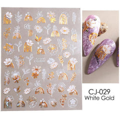 3D Golden Birds and Flowers Nail Stickers Adhesive Sliders for Nail Art