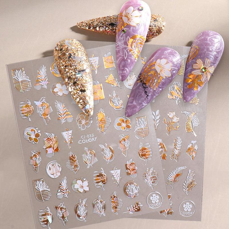 3D Golden Birds and Flowers Nail Stickers Adhesive Sliders for Nail Art