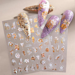 3D Golden Birds and Flowers Nail Stickers Adhesive Sliders for Nail Art