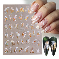 3D Golden Birds and Flowers Nail Stickers Adhesive Sliders for Nail Art