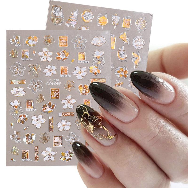 3D Golden Birds and Flowers Nail Stickers Adhesive Sliders for Nail Art