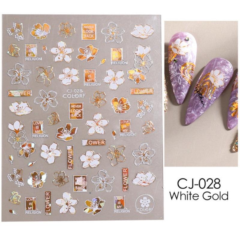 3D Golden Birds and Flowers Nail Stickers Adhesive Sliders for Nail Art