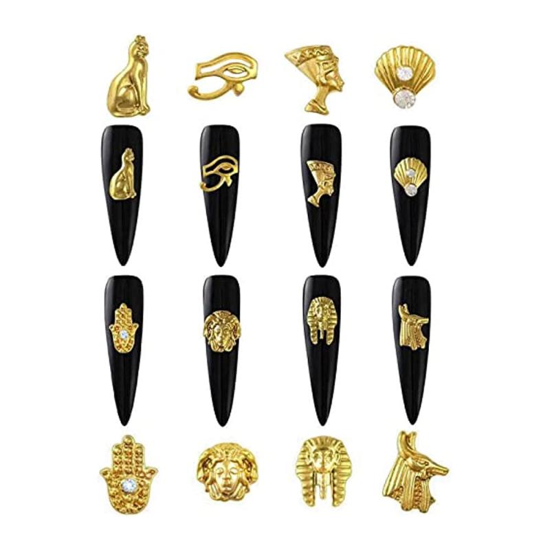 40pcs 3D Golden Egyptian Nail Art Charms with Rhinestones