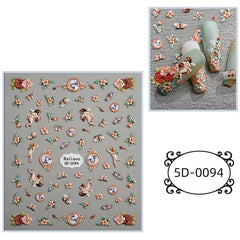 5D Embossed Retro Nail Art Stickers Flower Wings Decals
