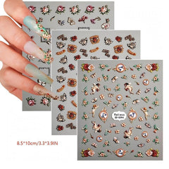 5D Embossed Retro Nail Art Stickers Flower Wings Decals