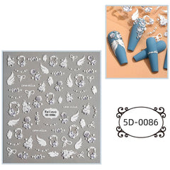 5D Embossed Retro Nail Art Stickers Flower Wings Decals