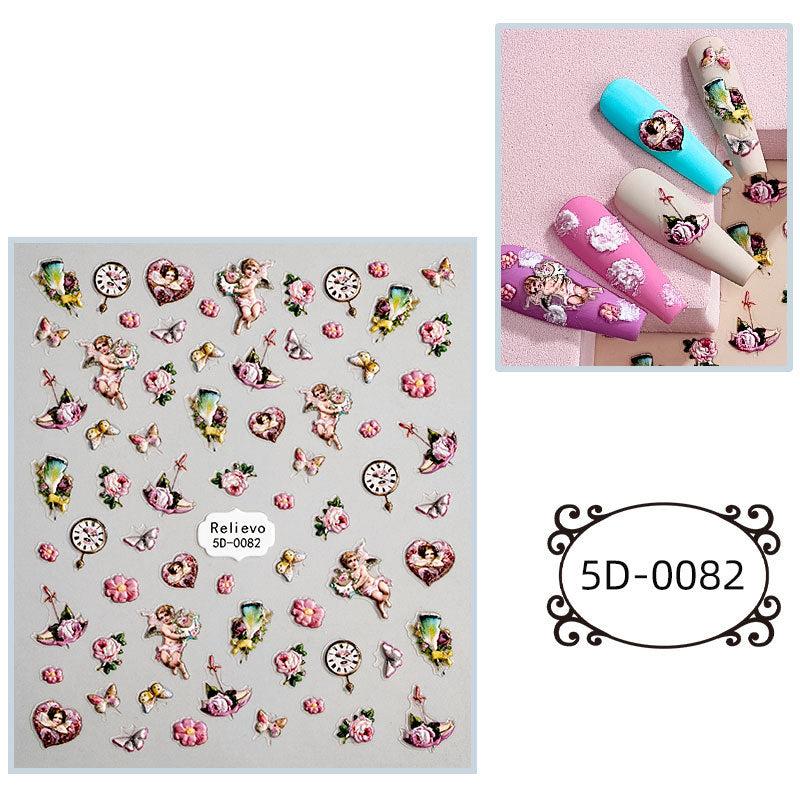 5D Embossed Retro Nail Art Stickers Flower Wings Decals