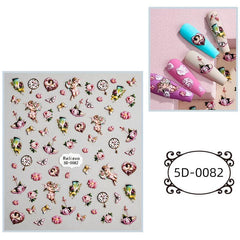 5D Embossed Retro Nail Art Stickers Flower Wings Decals