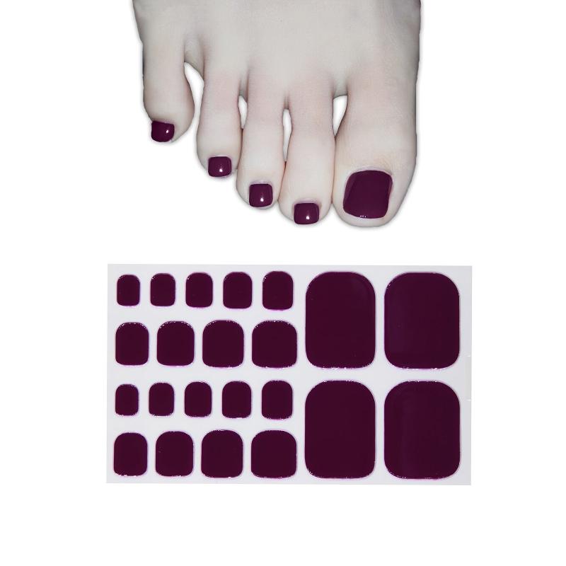Solid Glossy Toenail Polish Strips, Self-Adhesive Toe Stickers, 1 Sheet