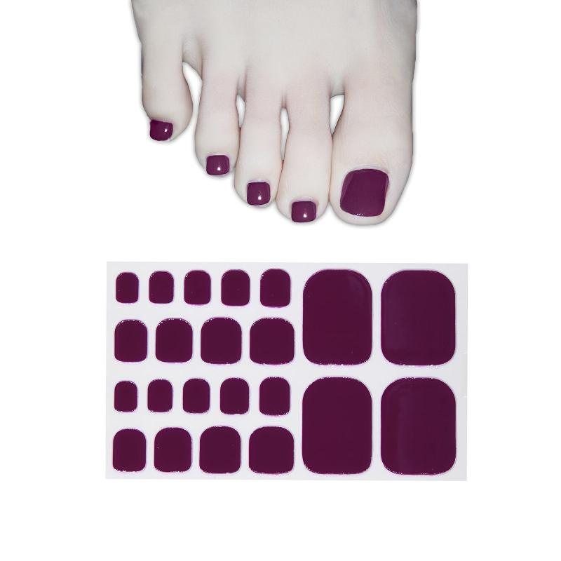Solid Glossy Toenail Polish Strips, Self-Adhesive Toe Stickers, 1 Sheet