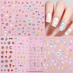 5D Embossed Nail Art Stickers, Variety Pack of Bow, Bear, Butterfly, Star, & Flo