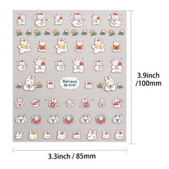 5D Embossed Nail Art Stickers, Variety Pack of Bow, Bear, Butterfly, Star, & Flo