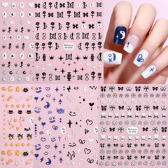 5D Embossed Nail Art Stickers, Variety Pack of Bow, Bear, Butterfly, Star, & Flo