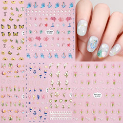 5D Embossed Nail Art Stickers, Variety Pack of Bow, Bear, Butterfly, Star, & Flo