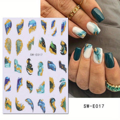 Bronzing Marbling Nail Stickers Gradient Decals Self Adhesive Lines