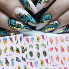 Bronzing Marbling Nail Stickers Gradient Decals Self Adhesive Lines