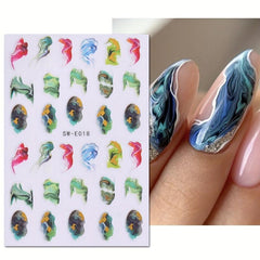 Bronzing Marbling Nail Stickers Gradient Decals Self Adhesive Lines