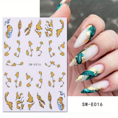Bronzing Marbling Nail Stickers Gradient Decals Self Adhesive Lines