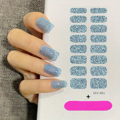 Glitter Nail Polish Sticker Sparkling Gel Strip DIY 12 Colors