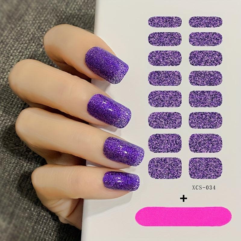 Glitter Nail Polish Sticker Sparkling Gel Strip DIY 12 Colors