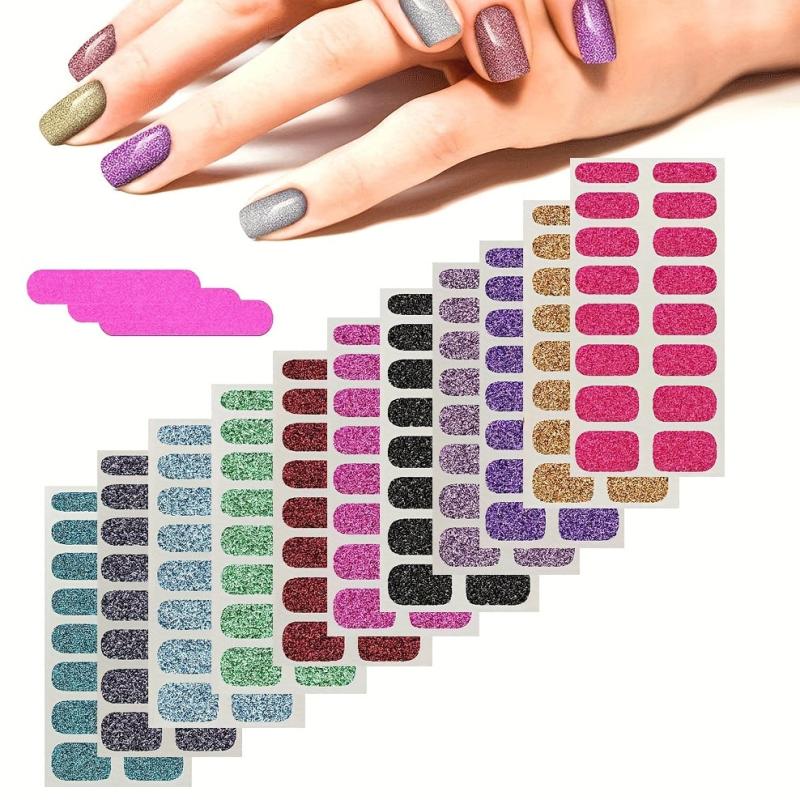 Glitter Nail Polish Sticker Sparkling Gel Strip DIY 12 Colors