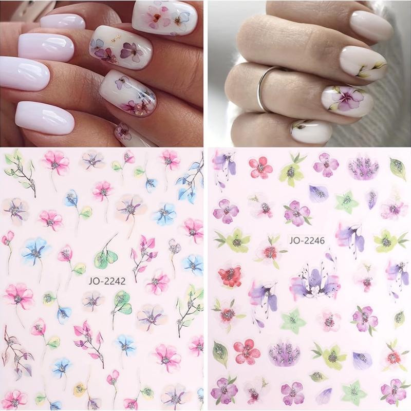 Colorful 3D Flower Nail Stickers 9 Sheets Self Adhesive Decals Spring Nail Art