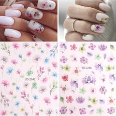 Colorful 3D Flower Nail Stickers 9 Sheets Self Adhesive Decals Spring Nail Art
