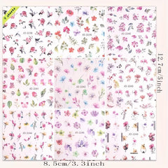 Colorful 3D Flower Nail Stickers 9 Sheets Self Adhesive Decals Spring Nail Art