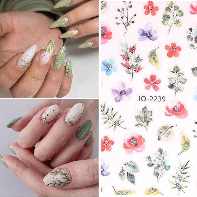 Colorful 3D Flower Nail Stickers 9 Sheets Self Adhesive Decals Spring Nail Art