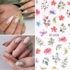 Colorful 3D Flower Nail Stickers 9 Sheets Self Adhesive Decals Spring Nail Art