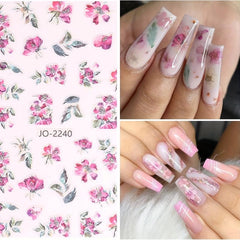 Colorful 3D Flower Nail Stickers 9 Sheets Self Adhesive Decals Spring Nail Art