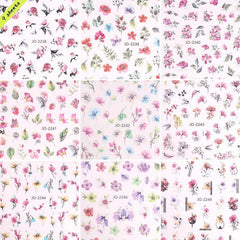 Colorful 3D Flower Nail Stickers 9 Sheets Self Adhesive Decals Spring Nail Art