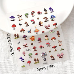 5D Snail Mushroom Nail Art Stickers Self-Adhesive Transfer Sliders