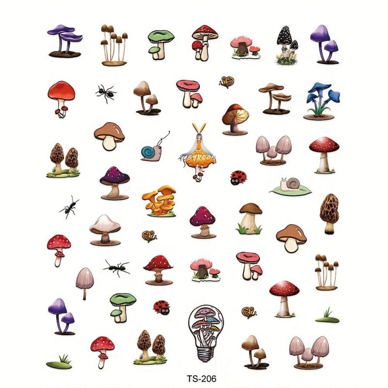 5D Snail Mushroom Nail Art Stickers Self-Adhesive Transfer Sliders