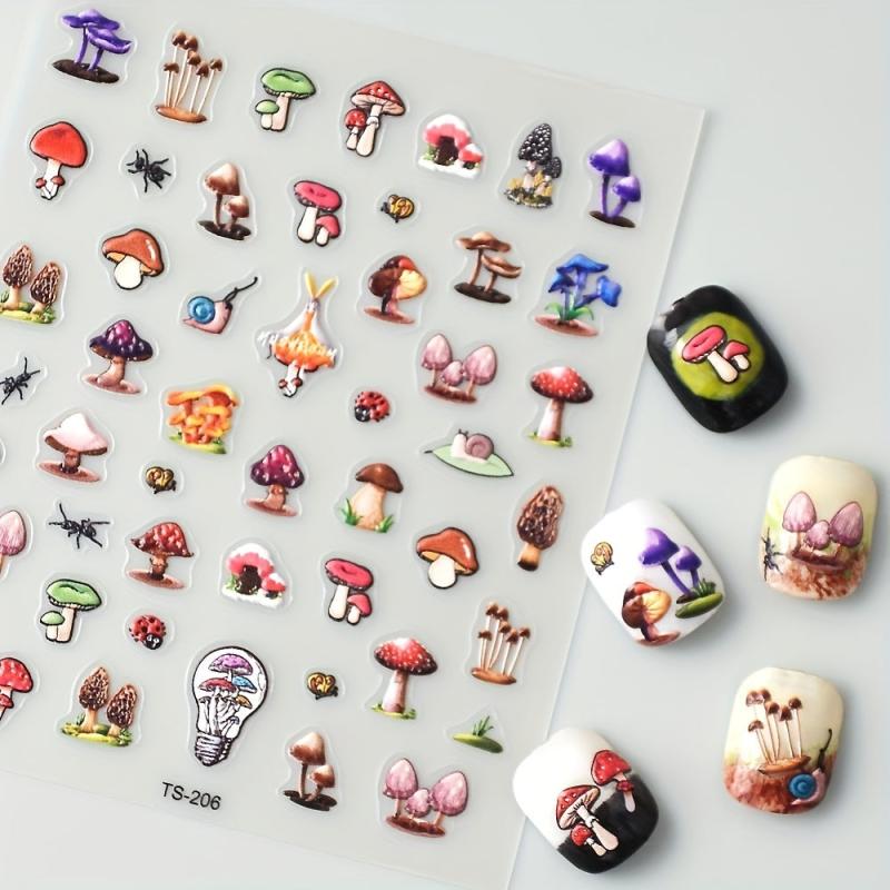 5D Snail Mushroom Nail Art Stickers Self-Adhesive Transfer Sliders