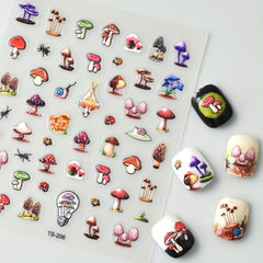5D Snail Mushroom Nail Art Stickers Self-Adhesive Transfer Sliders