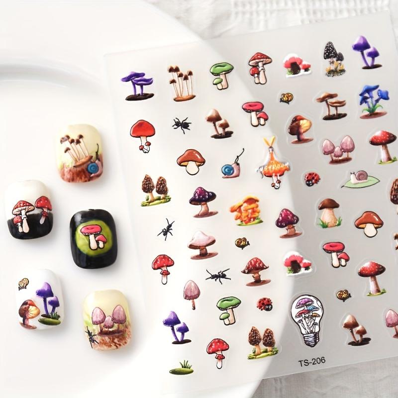 5D Snail Mushroom Nail Art Stickers Self-Adhesive Transfer Sliders