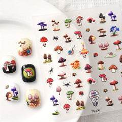 5D Snail Mushroom Nail Art Stickers Self-Adhesive Transfer Sliders