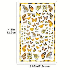 3D Leopard Butterfly Nail Art Sticker Botanical Floral Decal Manicure Decoration