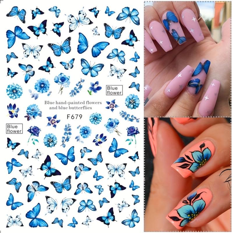 3D Leopard Butterfly Nail Art Sticker Botanical Floral Decal Manicure Decoration