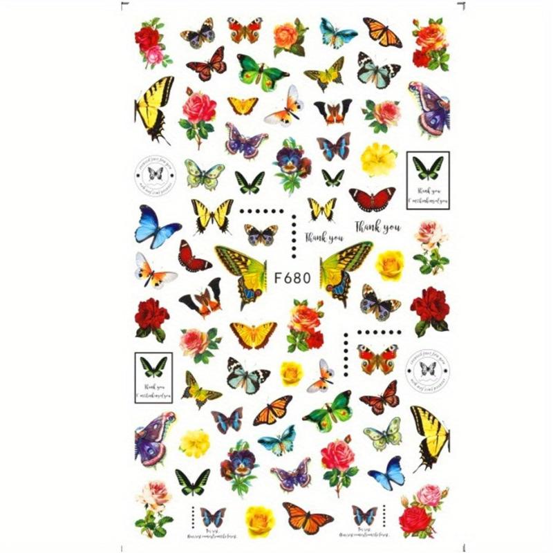 3D Leopard Butterfly Nail Art Sticker Botanical Floral Decal Manicure Decoration